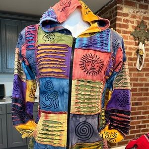 Rising International ART 2 WEAR Nepal Hoodie Jacket L Boho Hippie Sweatshirt